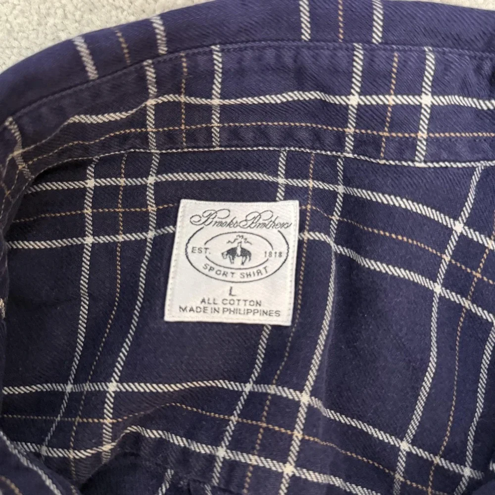 Brooks Brothers Shirt Mens Large Blue Plaid Flannel Long Sleeve Button Down
